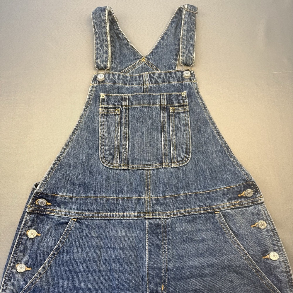 Old Navy Denim Blue Jeans Overalls Women's 12P Medium Wash Bib Buckles Wide Leg